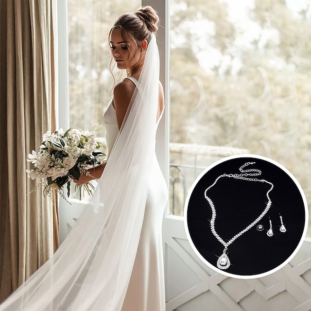  kvinner antrekk one-tier formell stil / enkel / klassisk& tidløse bryllup slør kapell slør med ren farge tyll med 1 sett smykkesett