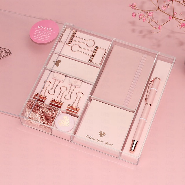  Set de cadou set de papetărie din aur roz Bloc de note lipicioase stilou mini notebook insignă cleme pentru liant de hârtie rechizite de birou roz