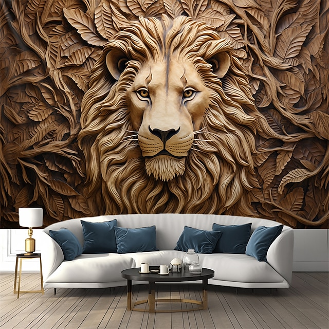Wood Carving Animal Hanging Tapestry Wall Art Large Tapestry Mural