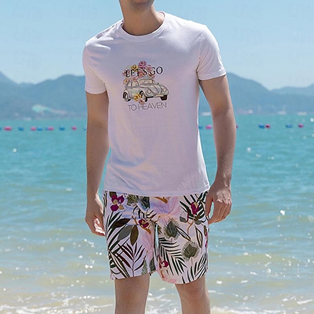  男性用 Tシャツ ショーツとTシャツのセット セット フラワー バケーション ビーチ 衣類 シック・モダン