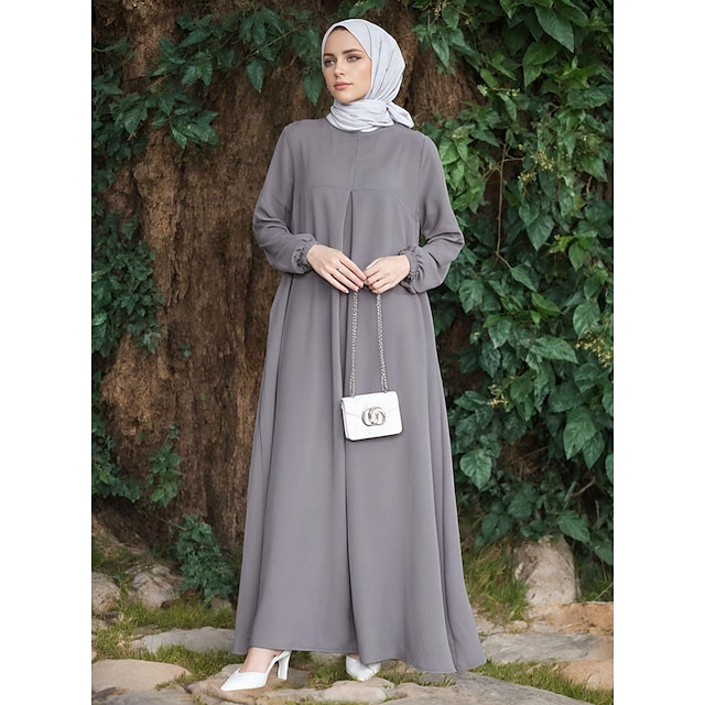  Dames Jurken Abaya Kaftan-jurk Dubai Islamitisch Arabisch Arabisch Moslim Ramadan Effen Kleur Volwassenen Kleding