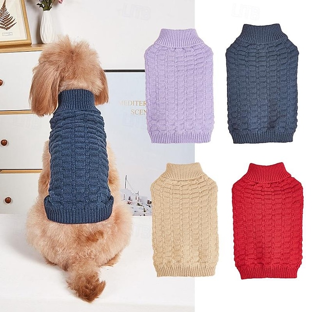  Pet Clothing Autumn And Winter Knitted Lapel Design With High Elasticity Plaid Three-dimensional Classic Solid Color Dog And Cat Sweater