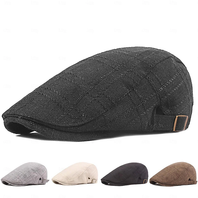 Men's Flat Cap Black Beige Flax Fashion Streetwear Stylish 1920s Fashion Outdoor Daily Going out Plain Warm 9