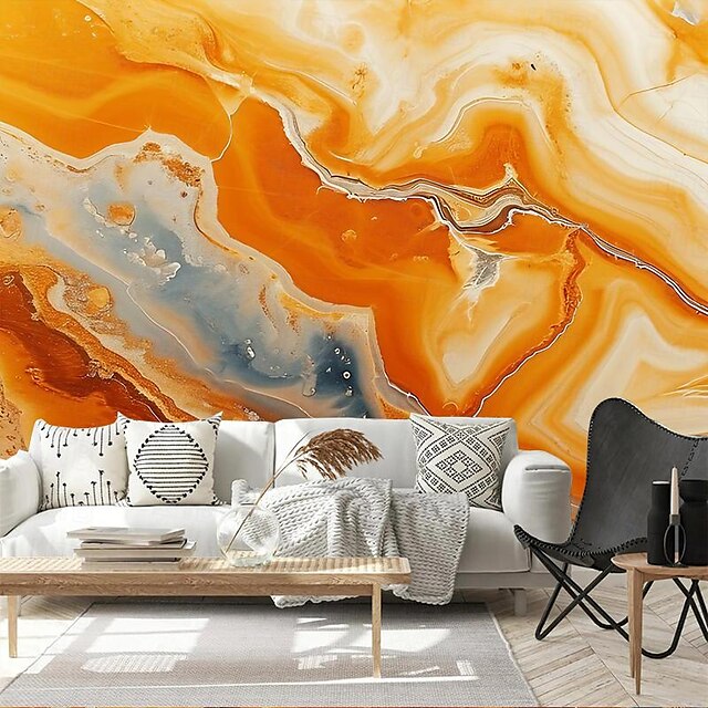  Cool Wallpapers Orange Marble Wallpaper Wall Mural Abstract Sticker Peel and Stick Removable PVC/Vinyl Material Self Adhesive/Adhesive Required Wall Decor for Living Room Kitchen Bathroom