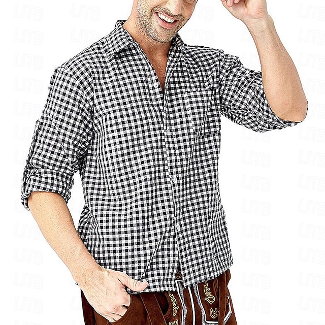 Herren Hemd Freizeithemd Knopfhemd Karierte Hemden Schwarz Rot Grün Langarm Karomuster Revers Karneval Urlaub Tasche Bekleidung Baumwolle Baumwollmischung Mode Lässig Bequem