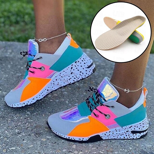  Women's Sneakers Fantasy Shoes Wedge Outdoor Daily Color Block Round Toe Fashion Sporty Casual Running Walking PU Polyester White Leopard With 1 Pair Shock Absorption Breathable Insole & Inserts