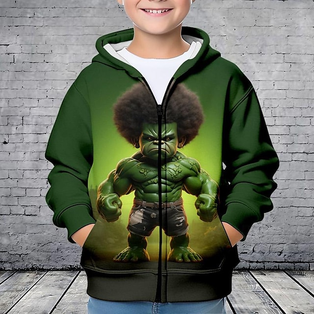  Boys 3D Graphic Hoodie Coat Outerwear Long Sleeve Fall Winter Active Streetwear Cool Polyester Kids 3-12 Years Zip Street Daily Regular Fit