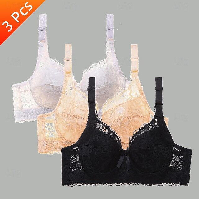  dame bh'er & bralettes blonde bh'er polstrede bh'er bøjle bh aftagelige stropper 3/4 kop blonder ensfarvet mikroelastisk åndbar push up date valentinsdag afslappet daglig lyseblå