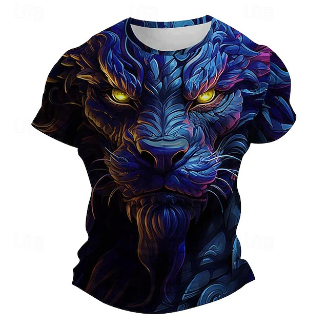 Men's Graphic Animal Lion T Shirt Short Sleeve T shirt 3D Print Crew Neck Shirt Daily Designer Subculture Sports Outdoor Holiday Going out Blue Purple Green Spring & Summer Clothing Apparel S M L XL 9