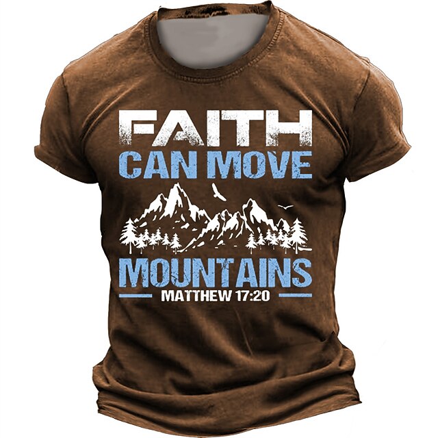 Men's Graphic Faith Can Move Mountains T Shirt Short Sleeve T shirt 3D Print Crew Neck Shirt Daily Retro Vintage Street Style Sports Outdoor Holiday Going out Black Navy Blue Brown Spring & Summer 9