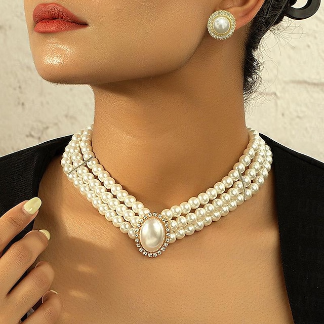  ensembles de bijoux de mariée 1 ensemble boucles d'oreilles en alliage de perles d'imitation collier ensemble de bijoux artistiques de mode élégants pour femmes pour fête de mariage invité de mariage