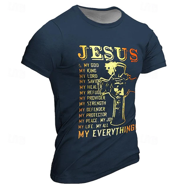Men's Graphic Letter Jesus T Shirt Short Sleeve T shirt 3D Print Crew Neck Shirt Daily Designer Casual Sports Outdoor Holiday Going out Black Navy Blue Brown Spring & Summer Clothing Apparel S M L XL 10