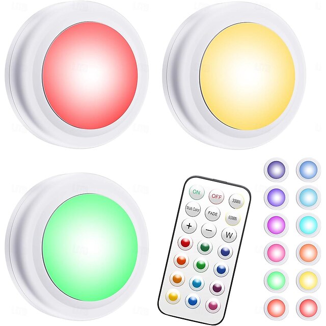  3/6 szt. 13 kolorów diody LED zasilane z baterii możliwość przyciemniania oświetlenie pod szafką bezprzewodowa lampka nocna pod ladą mini lampka nocna z pilotem funkcja pomiaru czasu bateria 3xaaa nie
