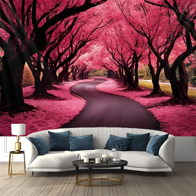 Cherry Blossom Forest Hanging Tapestry Wall Art Large Tapestry Mural Decor Photograph Backdrop Blanket Curtain Home Bedroom Living Room Decoration 24