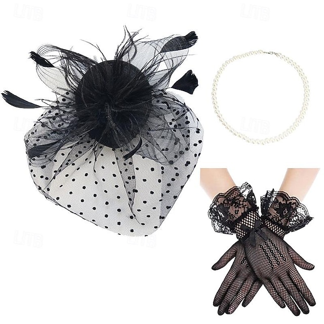  Retro Vintage 1950s 1920s Headpiece Party Costume Fascinator Hat Women's Masquerade Vacation Event / Party Date Adults' Gloves Necklace Hat All Seasons