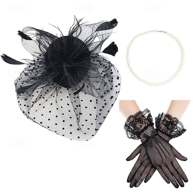  Retro / vintage Femtiotal 1920-talet Huvudbonad Festklädsel Fascinatorhatt hatt Dam Maskerad Fest Datum Semester Handskar