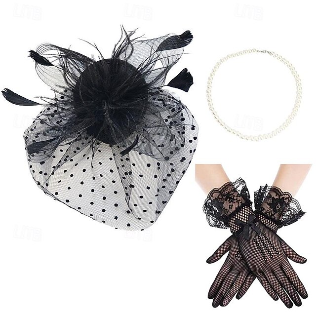 Retro Vintage 1950s 1920s Headpiece Party Costume Fascinator Hat Fancy Dress Women's Masquerade Vacation Event / Party Date Adults' Gloves Necklace Hat All Seasons4