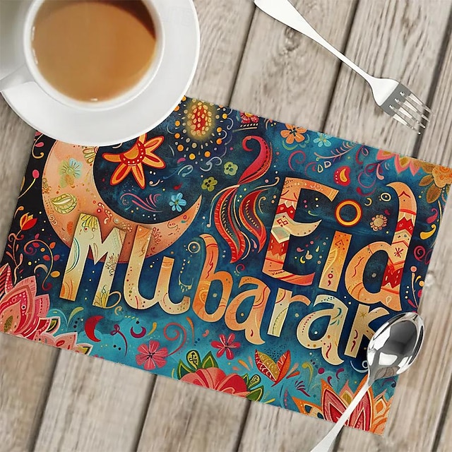  1PC  Coloful Ramadan Eid Mubarak Pattern Placemat Table Mat 12x18 Inch Table Mats for Party Kitchen Dining Decoration