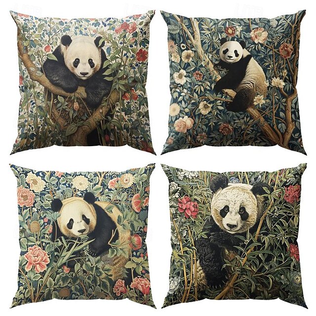  Vintage Panda Pattern 1PC Throw Pillow Covers Multiple Size Coastal Outdoor Decorative Pillows Soft Velvet Cushion Cases for Couch Sofa Bed Home Decor