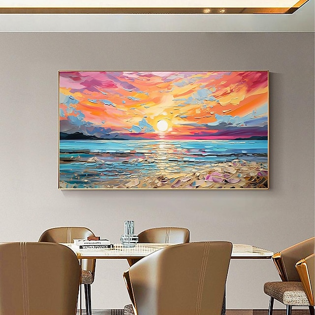  olajfestmény kézzel festett impresszionista tengerparti naplemente olajfestmény vászonra modern tengeri tájkép festmény absztrakt színes tájfestmény fali művészet festmény nappali lakberendezéshez