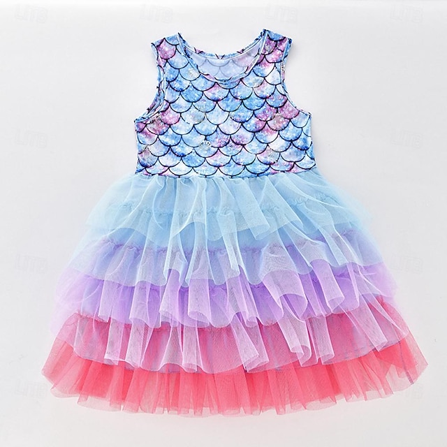  Børn Pige Kjole Grafisk Uden ærmer Formel Ydeevne Speciel Lejlighed Mode Prinsesse Polyester Sommer Forår 2-12 år Farve1 Billedfarve 3 Farve 2