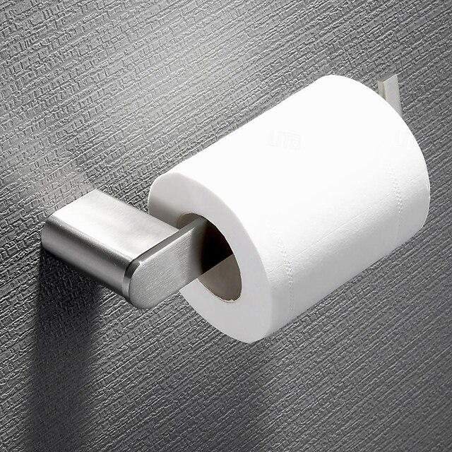  ensemble d'accessoires de salle de bain mural en acier inoxydable brossé comprenant un crochet pour peignoir, une barre à serviettes, un porte-papier toilette avec une étagère de rangement pour