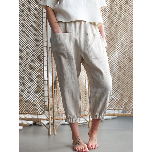  Pyjamas Vêtements d'intérieur Intérieur Femme Lin Respirable Confort Pantalon long Poche Taille elastique Eté Couleur monochrome