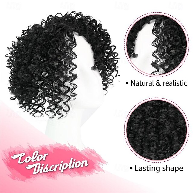 Afro Kinky Curly Short Hair Toppers with Bangs Black Clip in Synthetic