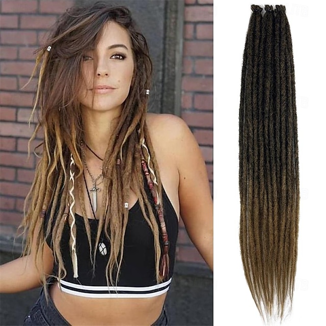  Paraglame 24 Inch Ombre Honey Blonde Dreadlock Extensions Single Ended Synthetic Braided Dreadlocks Fake Dread Extensions for Women