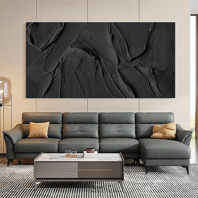  ručně malovaná 3d černá abstraktní malba ručně vyráběná černá 3d texturovaná malba černá 3d minimalistická malba velká černá abstraktní malba černá abstraktní umělecká díla nástěnné umění plátno