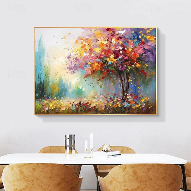  pictat manual copac colorat modern decor de perete abstract pictură peisaj de pădure pe pânză arbore de viață decor de perete acasă cadou fără cadru