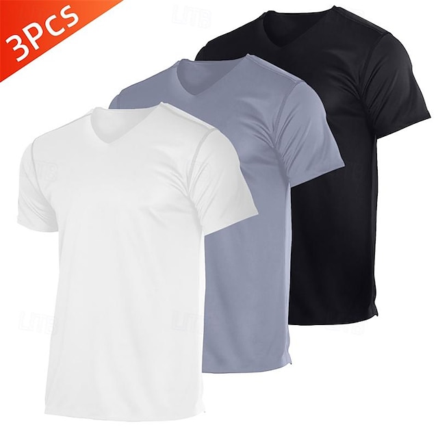  Mehrfachpackungen 3St Herren V Ausschnitt Kurze Ärmel Schwarz + Weiß + Grau T Shirt T-Shirt Glatt Freizeitskleidung Urlaub Polyester Frühling Sommer