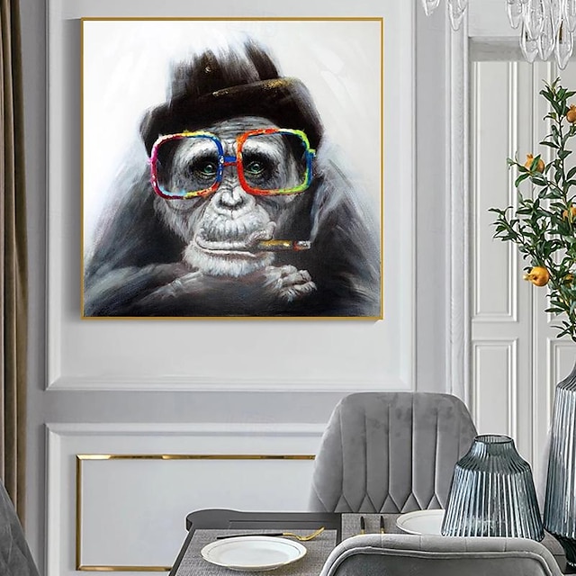  אבסטרקט עישון גורילה קוף ציורי בעלי חיים מצוירים ביד קנבס ציור קיר אמנות תמונות לסלון עיצוב הבית