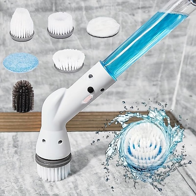  ηλεκτρικό scrub scrubber με 5/6 αντικαταστάσιμη κεφαλή βούρτσας τροφοδοτικό ασύρματο πλυντήριο μπάνιου με ρυθμιζόμενη μακριά λαβή επαναφορτιζόμενη πλυντήριο ντους μπάνιου κουζίνα μπανιέρα ντους