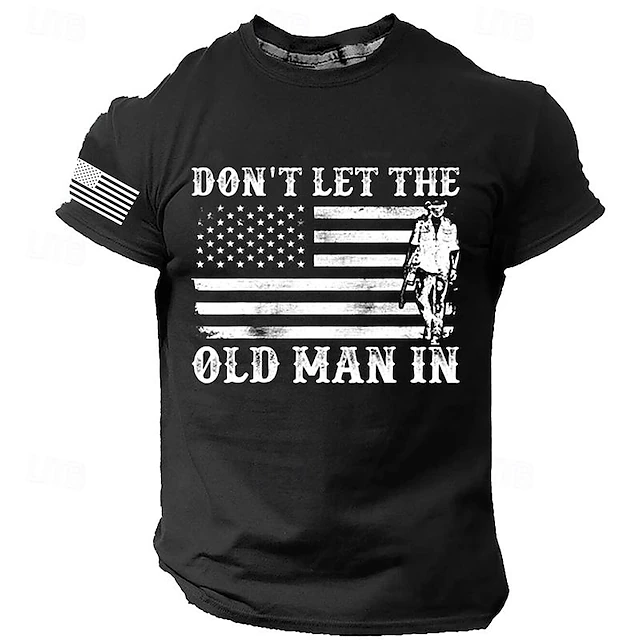 Men's Graphic American Flag Old Man T shirt Short Sleeve T shirt 3D ...