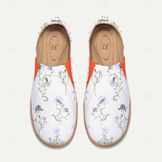  Dame Kondisko Fladsko Slip-Ons Print sko Slip-on sneakers Daglig Rejse Blomstret Flade hæle Ferie Afslappet Komfort Kanvas Hjemmesko Blå