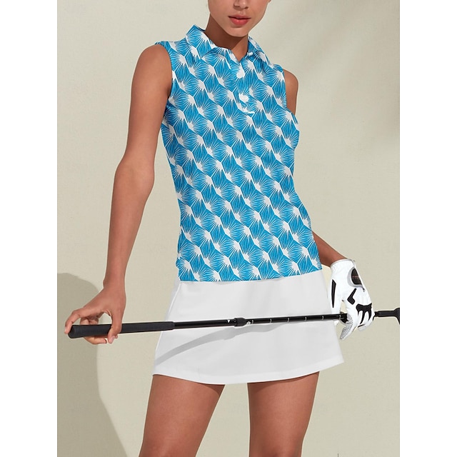  Mulheres Camisa polo de caminhada Azul Céu Sem Manga Blusas Roupas femininas de golfe, roupas, roupas, roupas