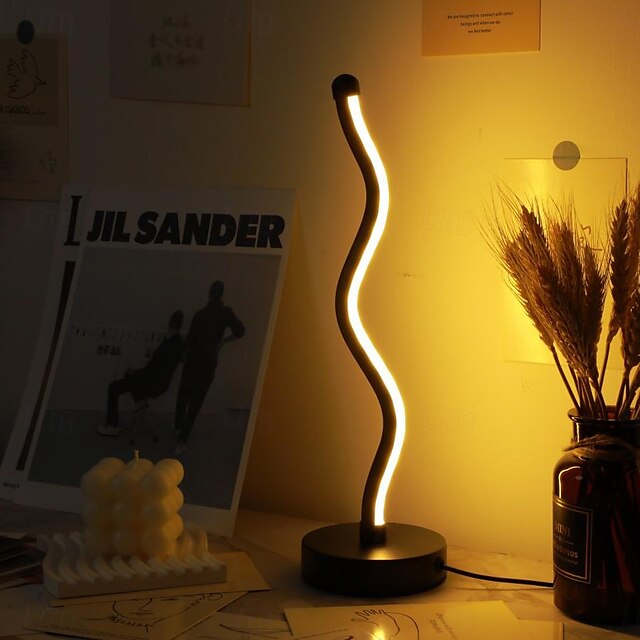  lâmpada de mesa com escurecimento em forma de onda usb quarto de 3 cores, lâmpada de sala de estar de 13 polegadas