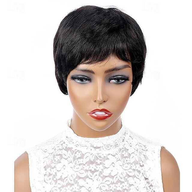 Short Straight Human Hair Wigs Natural Color Brazilian Remy Hair Pixie