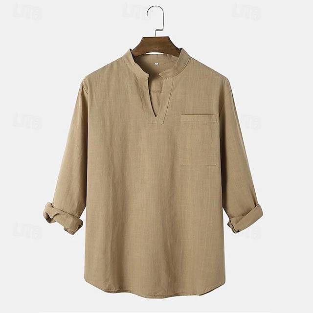  Per uomo Camicia camicia di lino Camicia in lino e cotone Camicia in cotone bianco Camicia estiva Camicia da spiaggia Liscio Hawaiano Per eventi Nero Bianco Marrone Manica lunga A V Primavera