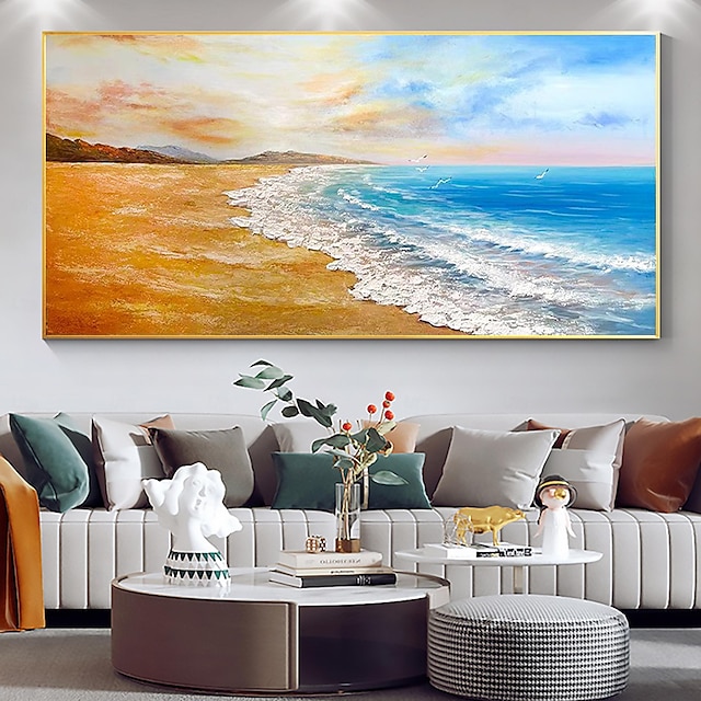  ručně vyráběná originální písečná pláž olejomalba na plátně zeď modrá oceánská umělecká malba pro domácí dekoraci s nataženým rámem/bez vnitřní malby rámu