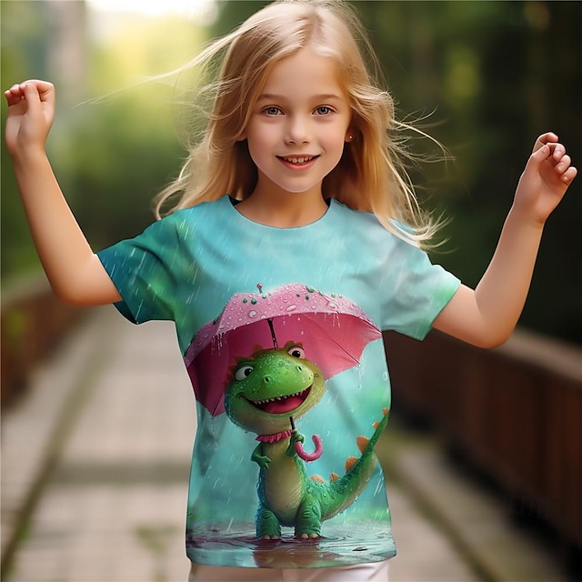  dívčí 3D kreslená trička dinosaurus krátký rukáv 3D tisk léto aktivní móda roztomilý polyester děti 3-12 let posádka výstřih venkovní ležérní denní regular fit