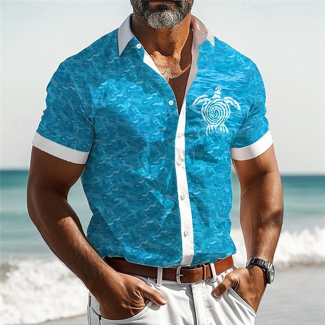  Мужская гавайская рубашка с 3D принтом «морская черепаха» и «морская жизнь», летняя пляжная рубашка на пуговицах с коротким рукавом, повседневная одежда для отпуска, от S до 3xl