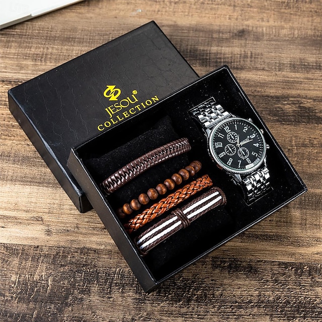  5 pçs/set masculino relógio de quartzo luxo grande dial casual digital dial data cronógrafo tempo mundial decoração pulseira de náilon relógio