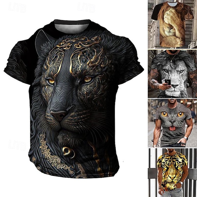  男性用 Tシャツ グラフィック 動物 虎 クルーネック 衣類 3Dプリント アウトドア 日常 半袖 プリント ヴィンテージ ファッション デザイナー
