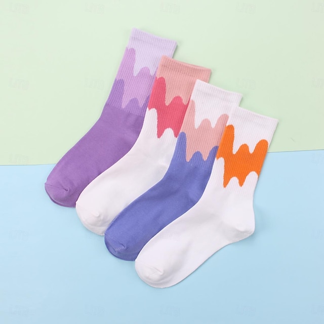  4 Pairs Women's Crew Socks Work Daily Holiday Plaid Cotton Sporty Simple Lolita Cute Casual / Daily Socks