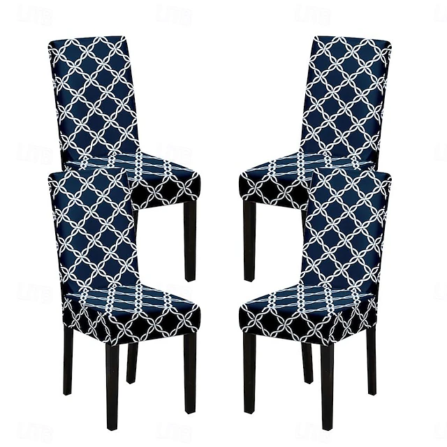 Stretch Spandex Dining Chair Cover 4 Pcs Set, Geometric Printed Stretch Chair Protector Cover Seat Slipcover with Elastic Band for Dining Room,Wedding, Ceremony, Banquet,Home Decor 27