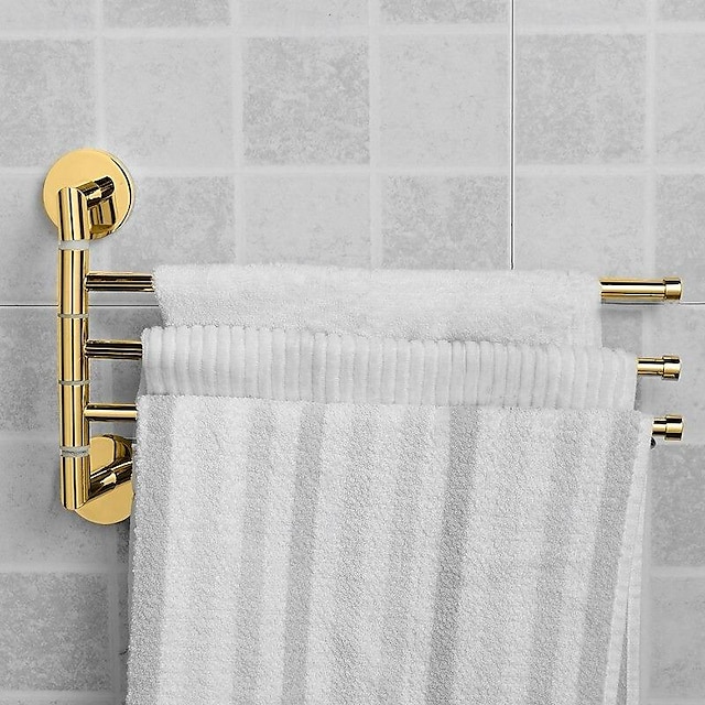 Porte-serviettes moderne en laiton poli, porte-serviettes de salle de bains avec 3 tiges, doré pour la maison, 1 pièce