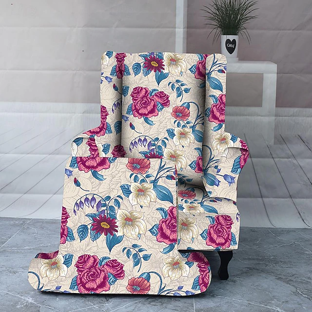 Armchair Slipcovers Stretch Spandex Wingback Chair Covers 2 Pcs Set ,Sofa Slipcover Floral Printed Furniture Protector Couch Soft with Elastic Bottom 14