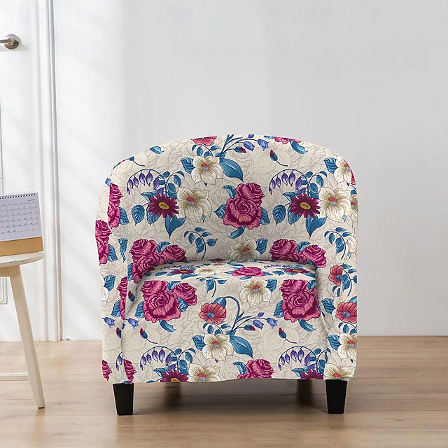 Club Chair Slipcover Barrel Chair Slipcover Tub Chair Cover Stretch Armchair Covers Sofa Cover Furniture Protector for Living Room Floral Printed 12
